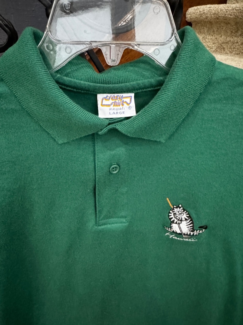 Large B.Kliban Hawaii Crazy Shirts Brand Green Polo Embroidered Cat Golf Logo - Picture 4 of 7
